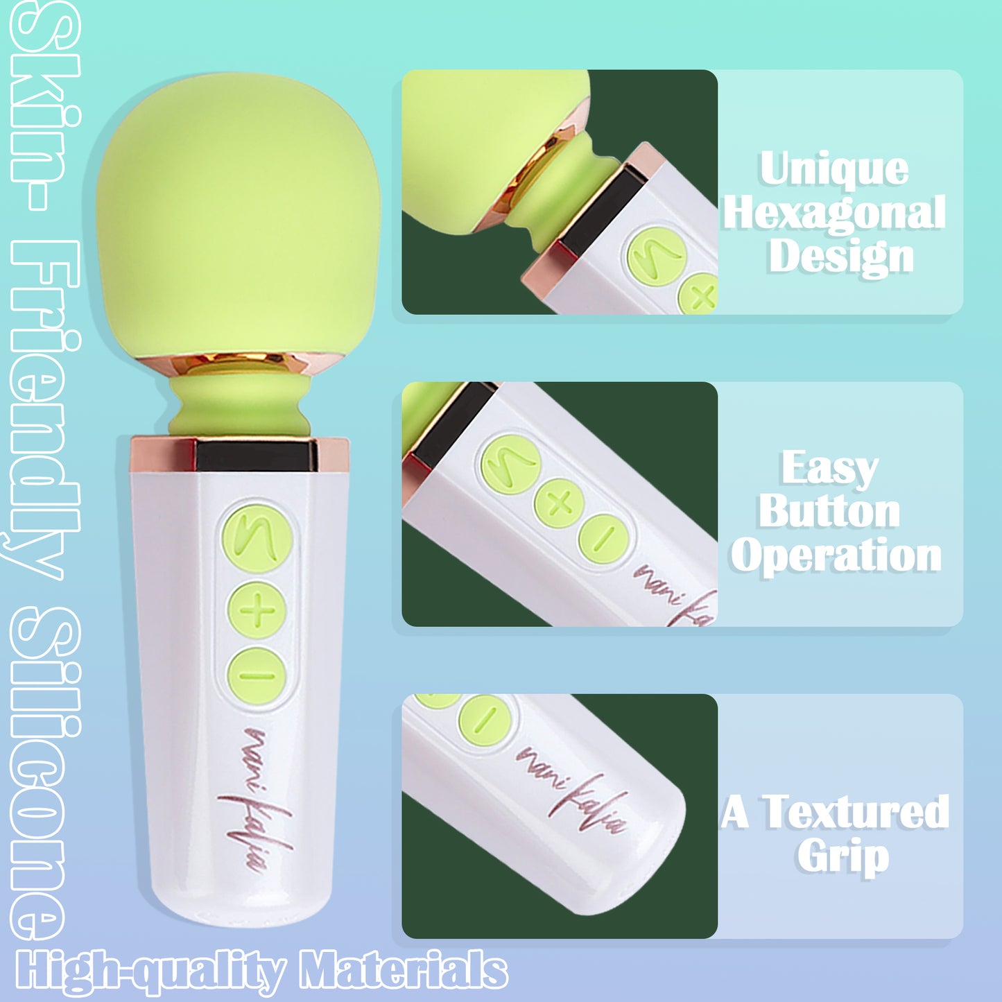 Nani Kalia NK-22 Premium Handheld Rechargeable Personal Massager - Deep Tissue Body Relaxation and Muscle Relief (White Green）