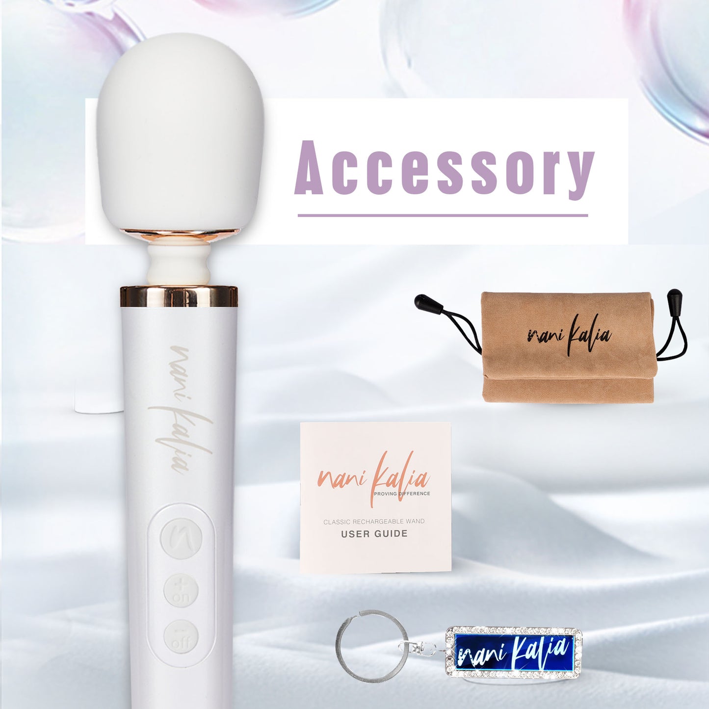 Nani Kalia Wand, Magnetic Rechargeable Waterproof Design 20 Vibration Mode Massager Fine-tuned Vibration Relaxation Function Soft High Quality Silicone (NK18 White)