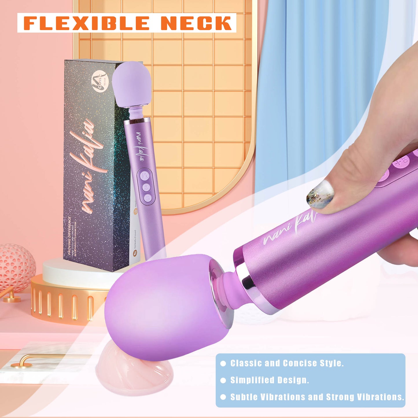 Nani Kalia Wand, Magnetic Rechargeable Waterproof Design 20 Vibration Mode Massager Fine-tuned Vibration Relaxation Function Soft High Quality Silicone (NK18 Purple)