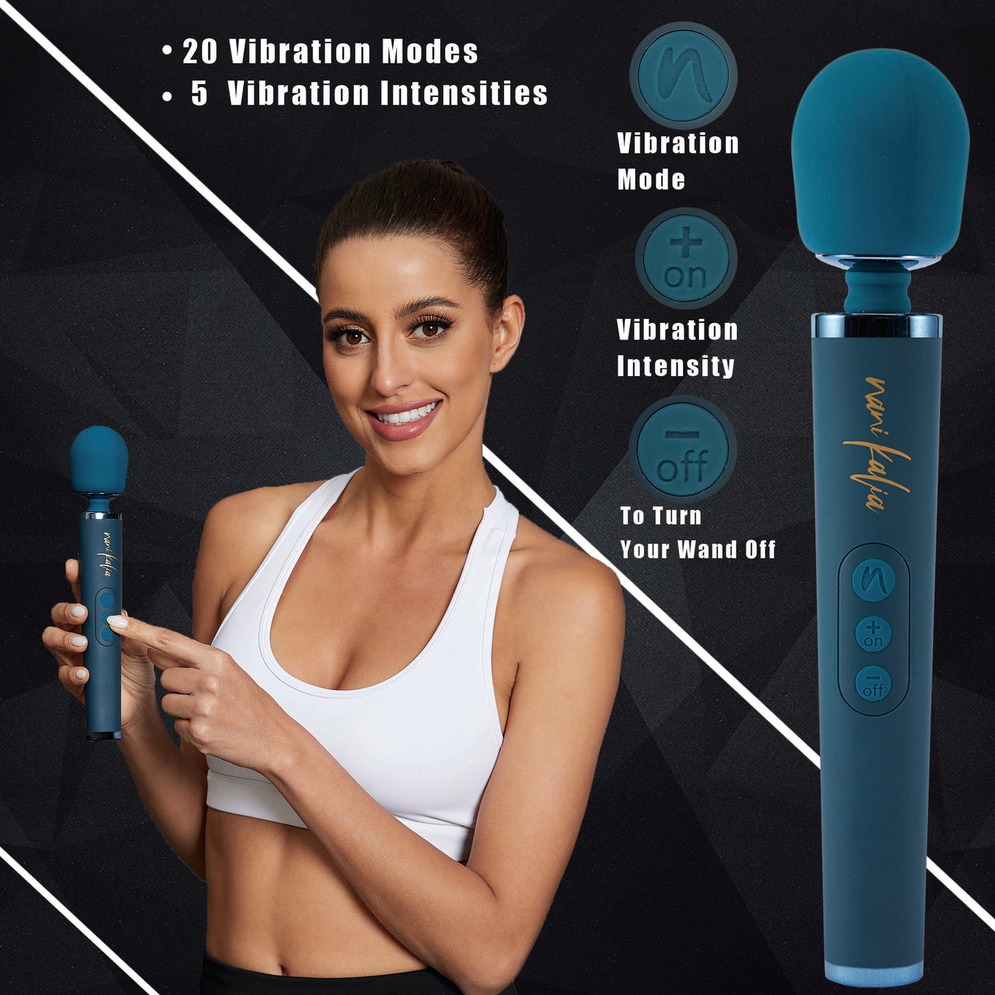 Nani Kalia Wand, Magnetic Rechargeable Waterproof Design 20 Vibration Mode Massager Fine-tuned Vibration Relaxation Function Soft High Quality Silicone (NK18 Dark Green)